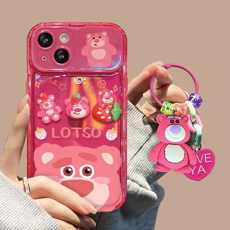 BBYOURS Cubic Strawberry Bear Flip Pink Phone Case