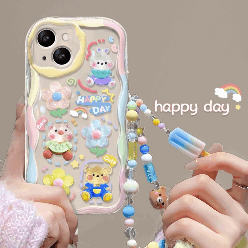 BBYOURS transparent painted graffiti animals flowers with ice cream chain phone case