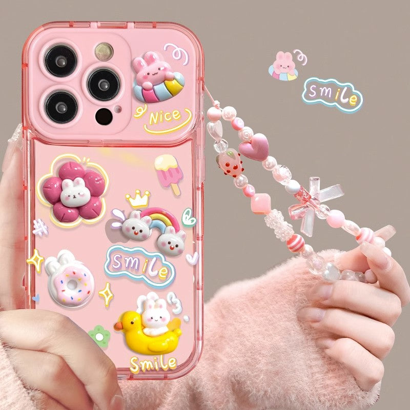 BBYOURS Cute Bunny Flip Mirror Pink Transparent Phone Case