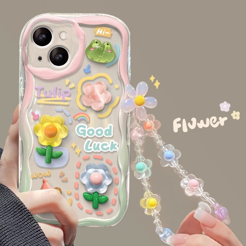 BBYOURS Pink Wave Edge Frog Doll Clear Phone Case