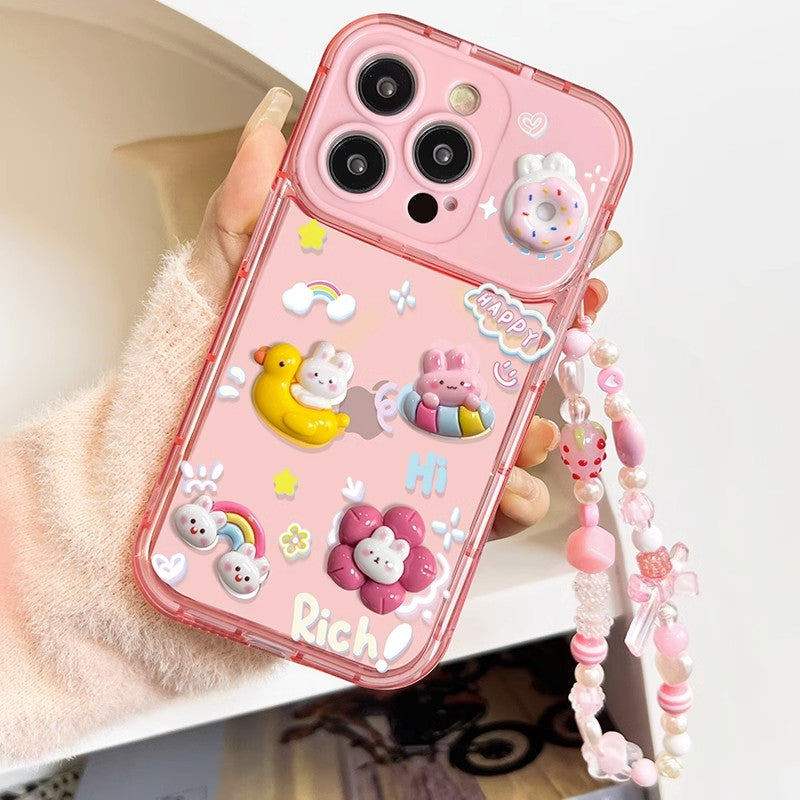 BBYOURS Cute Bunny Flip Mirror Pink Transparent Phone Case