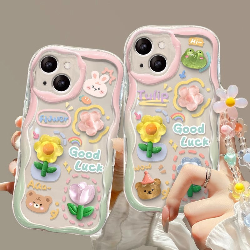 BBYOURS Pink Wave Edge Frog Doll Clear Phone Case