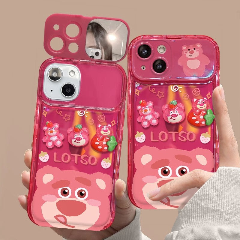 BBYOURS Cubic Strawberry Bear Flip Pink Phone Case