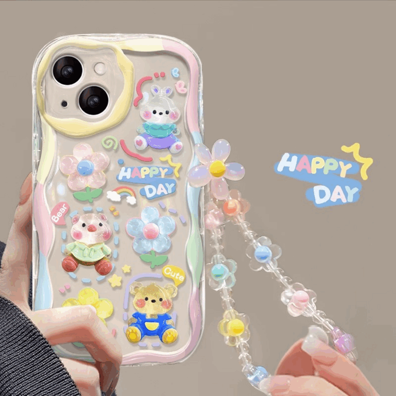 BBYOURS transparent painted graffiti animals flowers with ice cream chain phone case