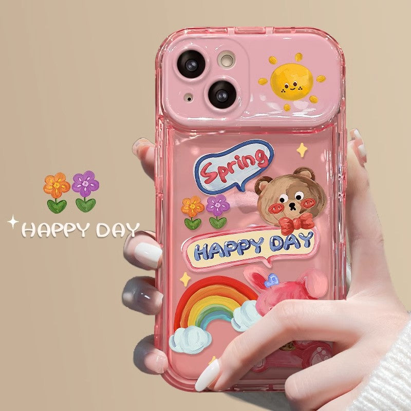 BBYOURS Doodle Bear Flip Pink mirror Transparent Phone Case