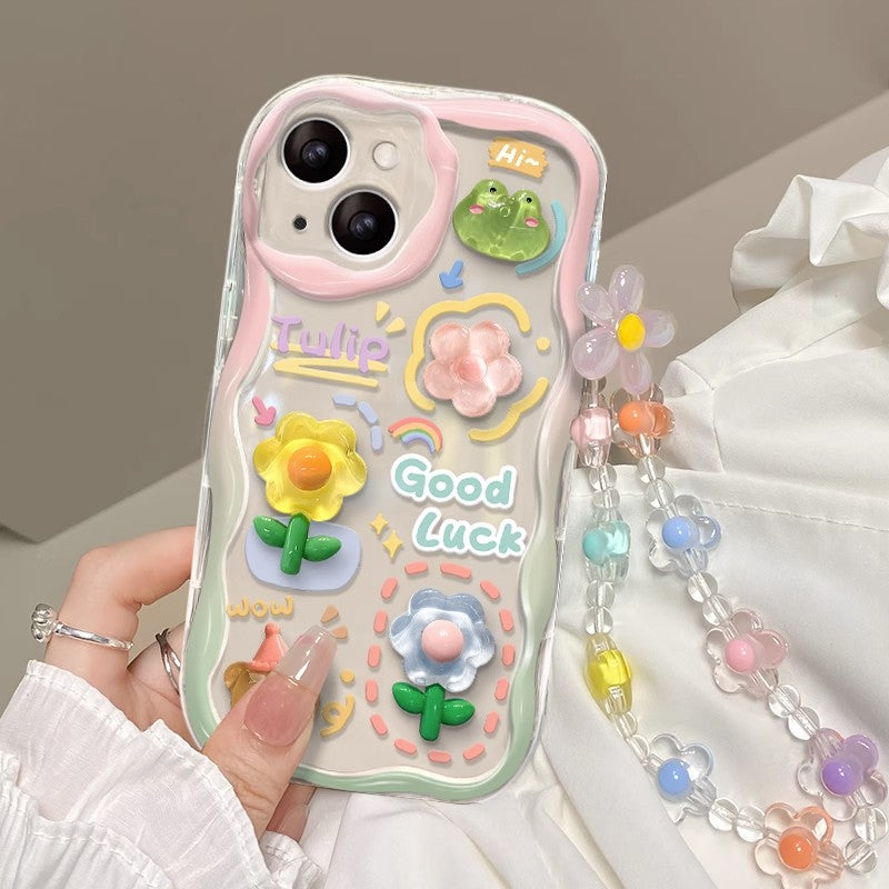 BBYOURS Pink Wave Edge Frog Doll Clear Phone Case