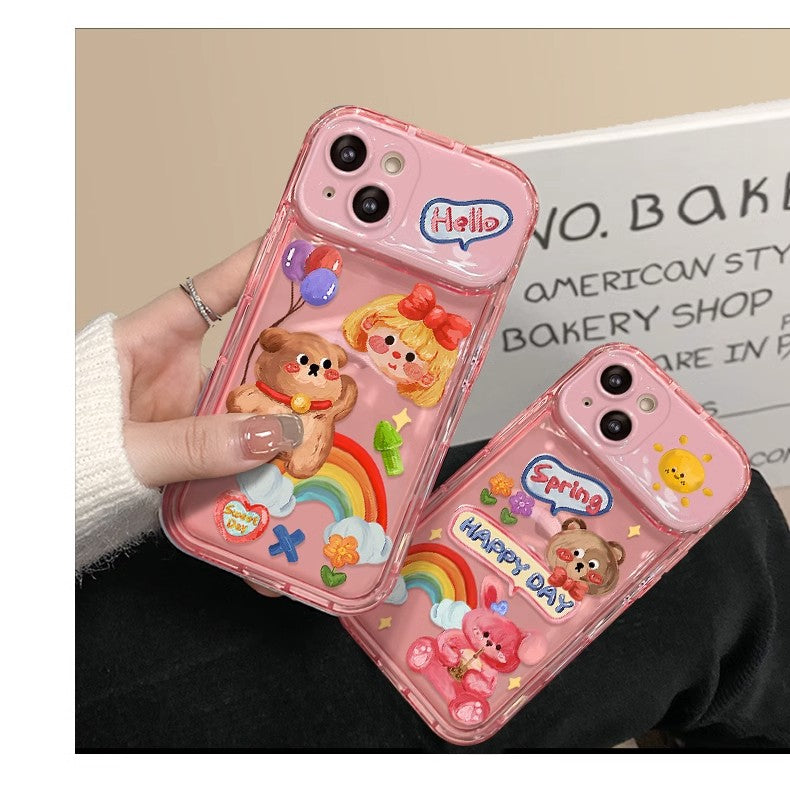 BBYOURS Doodle Bear Flip Pink mirror Transparent Phone Case