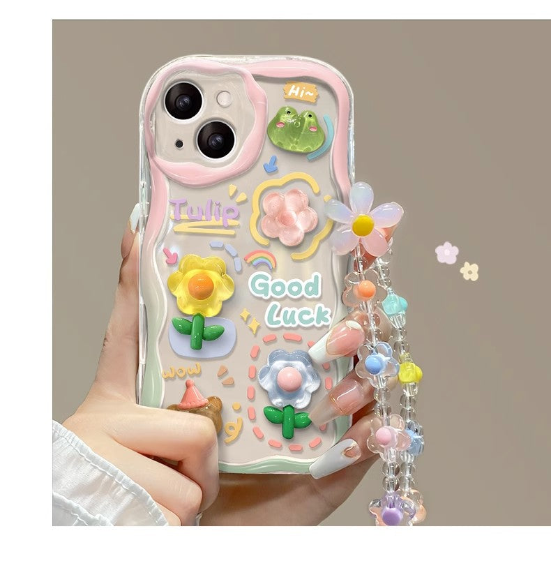 BBYOURS Pink Wave Edge Frog Doll Clear Phone Case