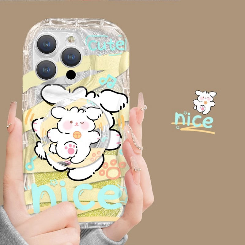 BBYOURS Cute Cartoon Puppy Rabbit Flash Membrane Tri-color Phone Case