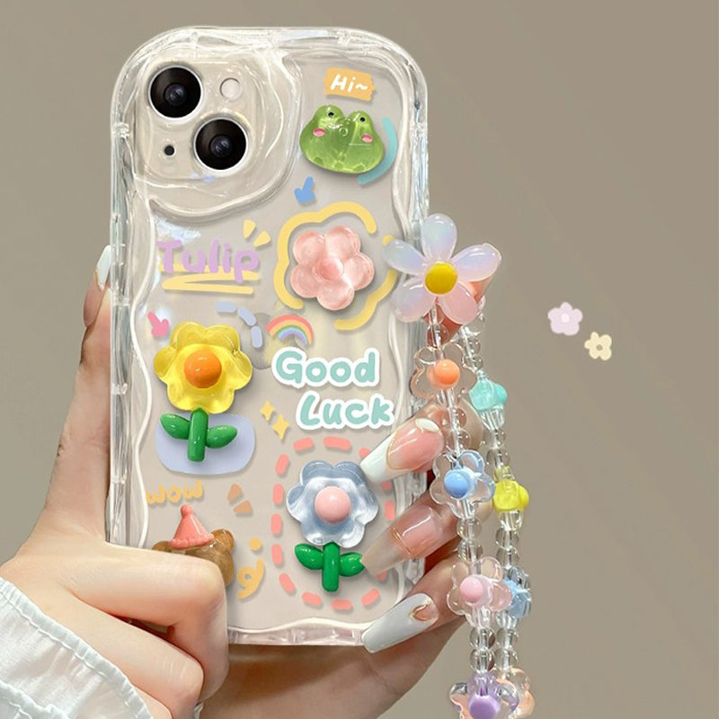 BBYOURS 3D Frog Flower Wave Transparent Phone Case