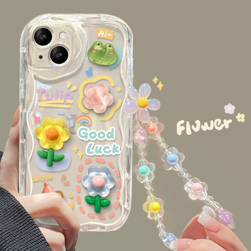 BBYOURS 3D Frog Flower Wave Transparent Phone Case