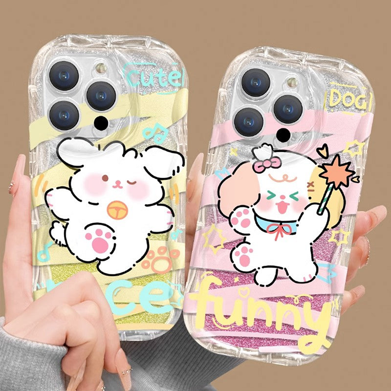 BBYOURS Cute Cartoon Puppy Rabbit Flash Membrane Tri-color Phone Case