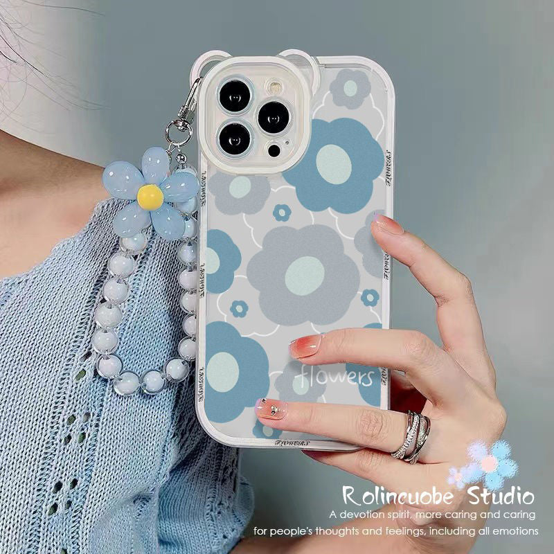 BBYOURS Blue Full Screen Flower with Chain Phone Case