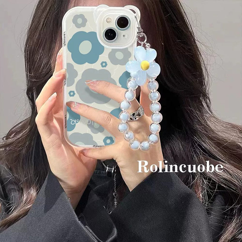 BBYOURS Blue Full Screen Flower with Chain Phone Case