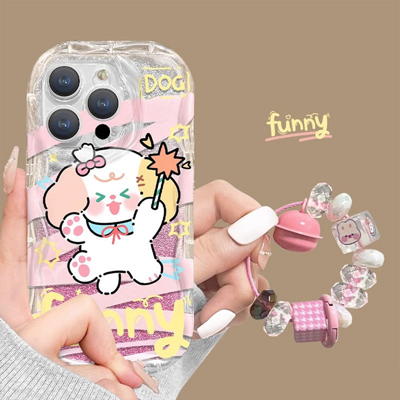 BBYOURS Cute Cartoon Puppy Rabbit Flash Membrane Tri-color Phone Case