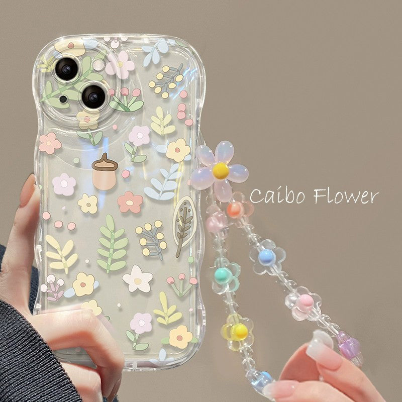 BBYOURS Full Screen Flower Pinecone Wave Edge Clear Phone Case