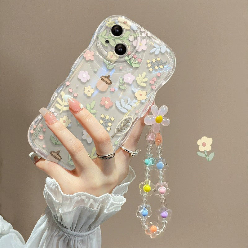 BBYOURS Full Screen Flower Pinecone Wave Edge Clear Phone Case