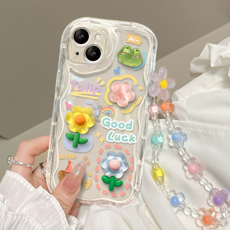 BBYOURS 3D Frog Flower Wave Transparent Phone Case