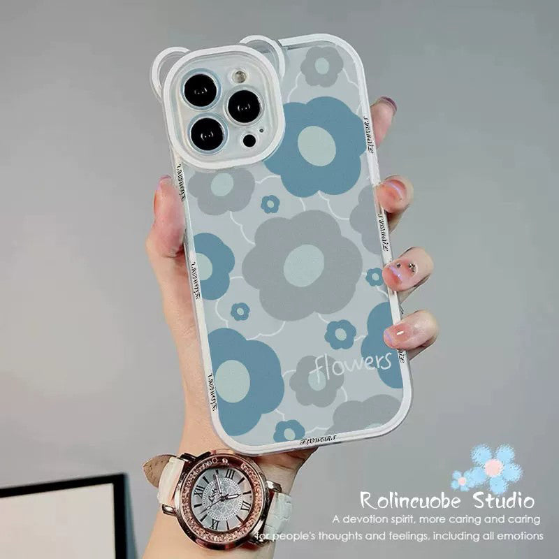 BBYOURS Blue Full Screen Flower with Chain Phone Case