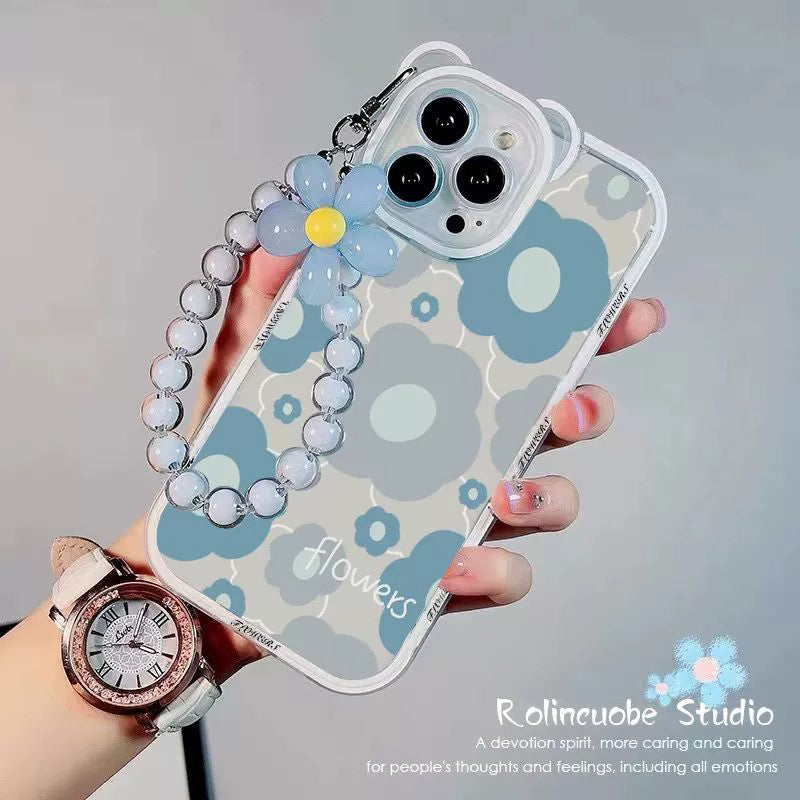 BBYOURS Blue Full Screen Flower with Chain Phone Case