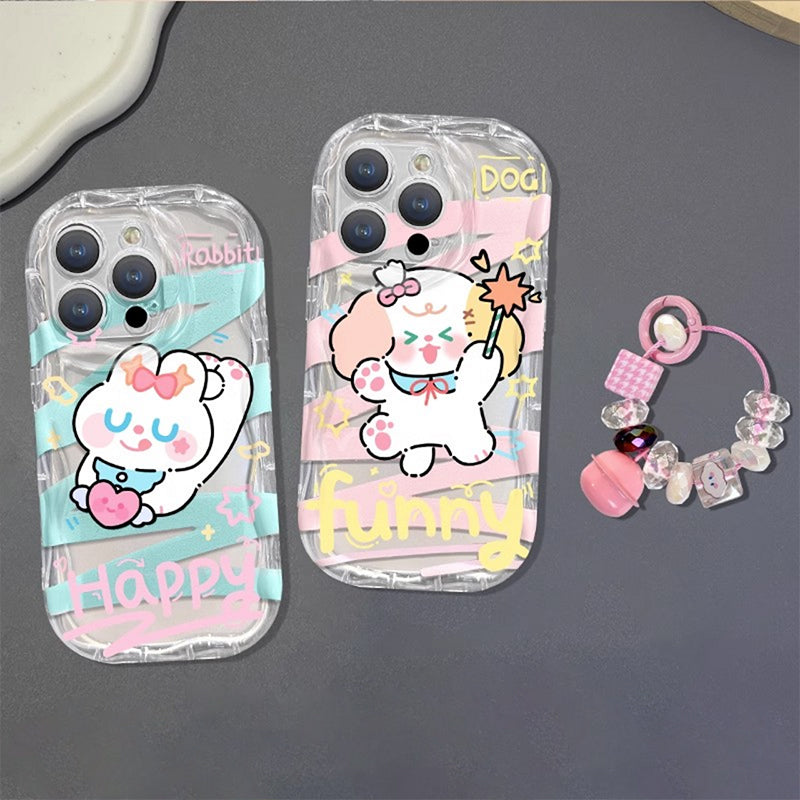 BBYOURS Cute Cartoon Puppy Rabbit Flash Membrane Tri-color Phone Case