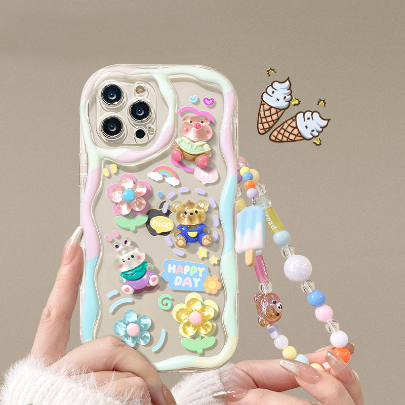 BBYOURS cute animal transparent phonecase  with ice lollipop and bear phone chain