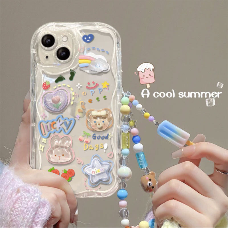 BBYOURS Cute bear Transparent  phone case with bear phone chain TPU