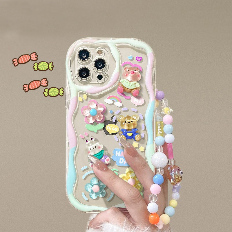 BBYOURS cute animal transparent phonecase  with ice lollipop and bear phone chain