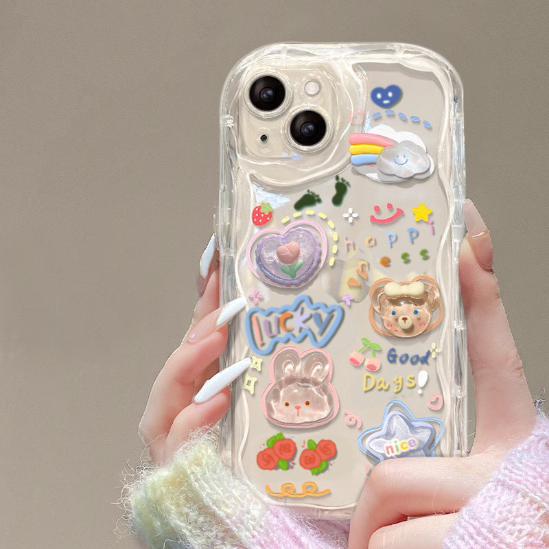 BBYOURS Cute bear Transparent  phone case with bear phone chain TPU