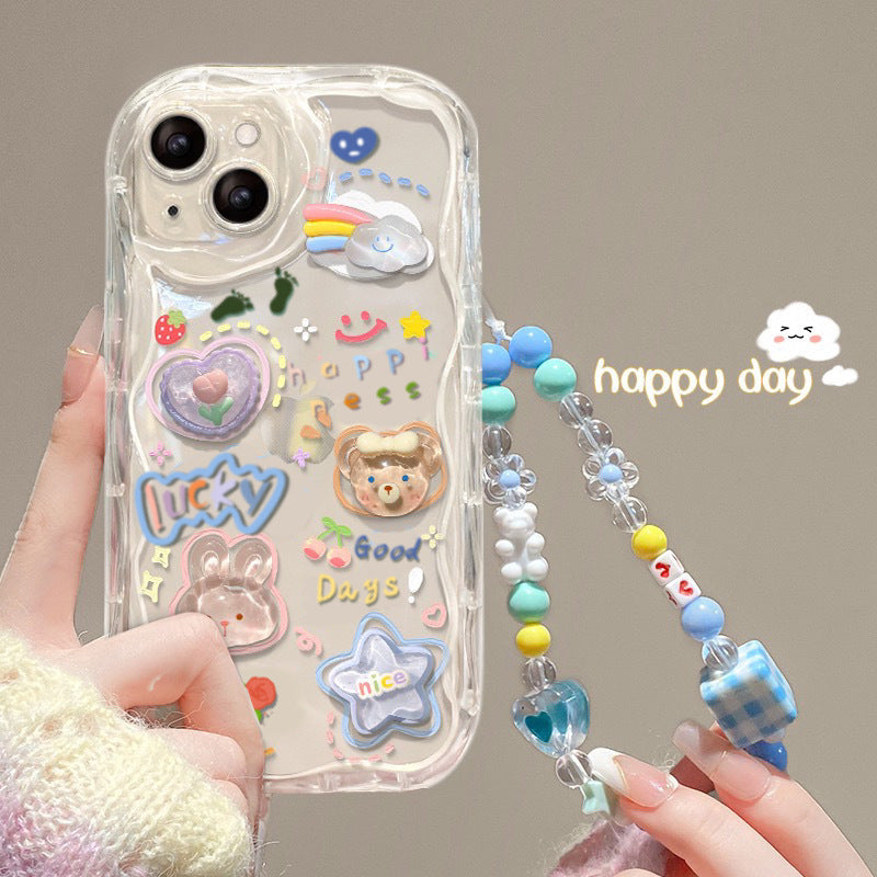 BBYOURS Cute bear Transparent  phone case with bear phone chain TPU