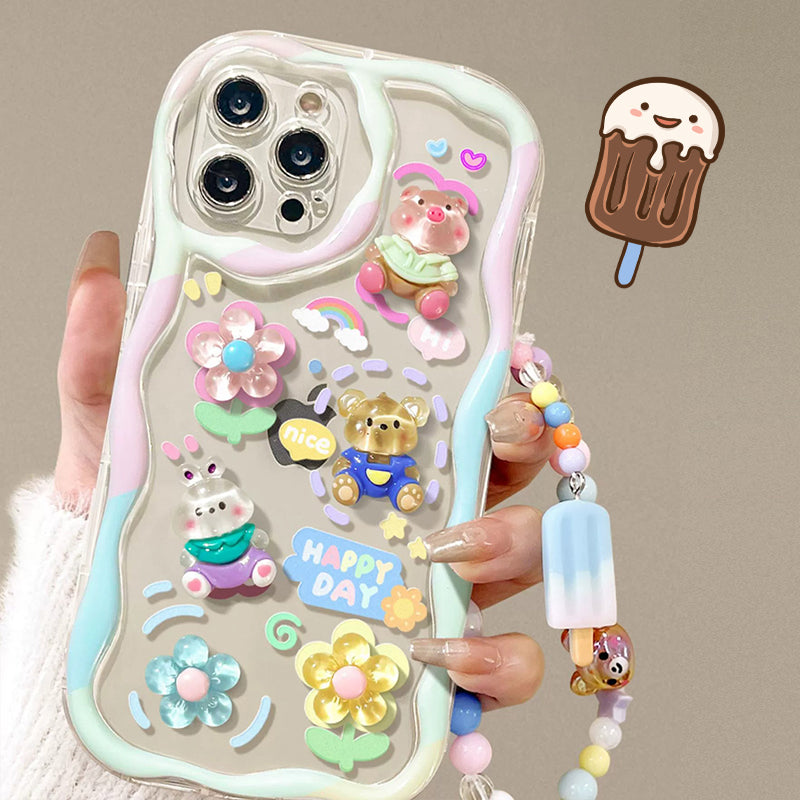 BBYOURS cute animal transparent phonecase  with ice lollipop and bear phone chain