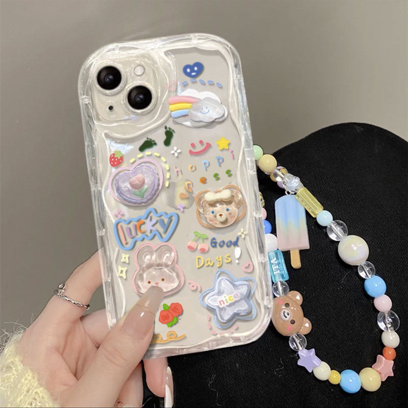 BBYOURS Cute bear Transparent  phone case with bear phone chain TPU