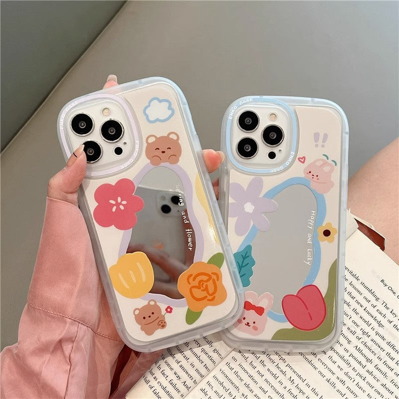 BBYOURS Cute Bear Flower Irregular Mirror Phone Case