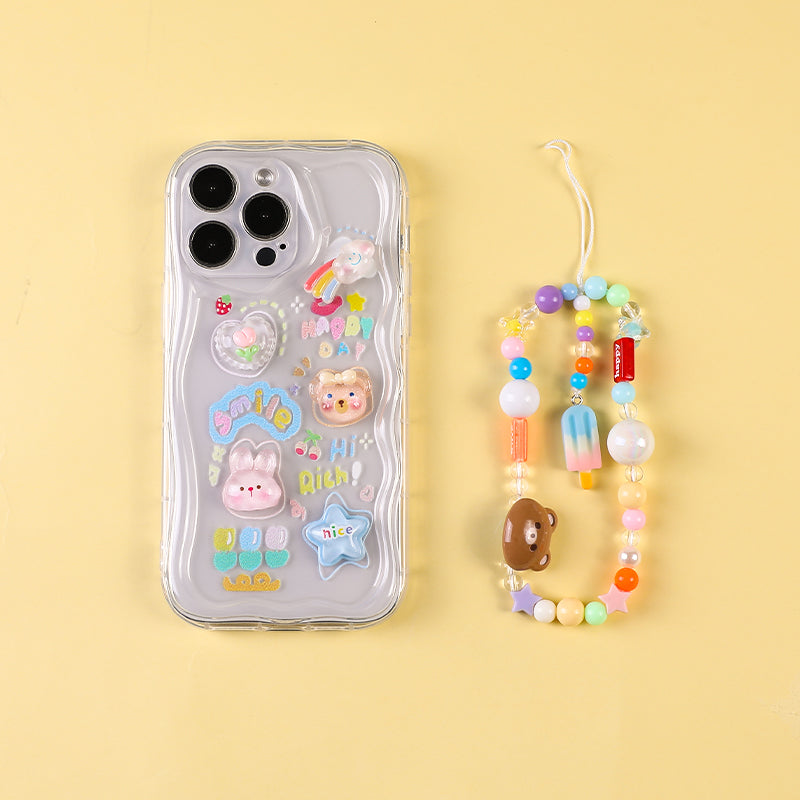 BBYOURS Cute bear Transparent  phone case with bear phone chain TPU