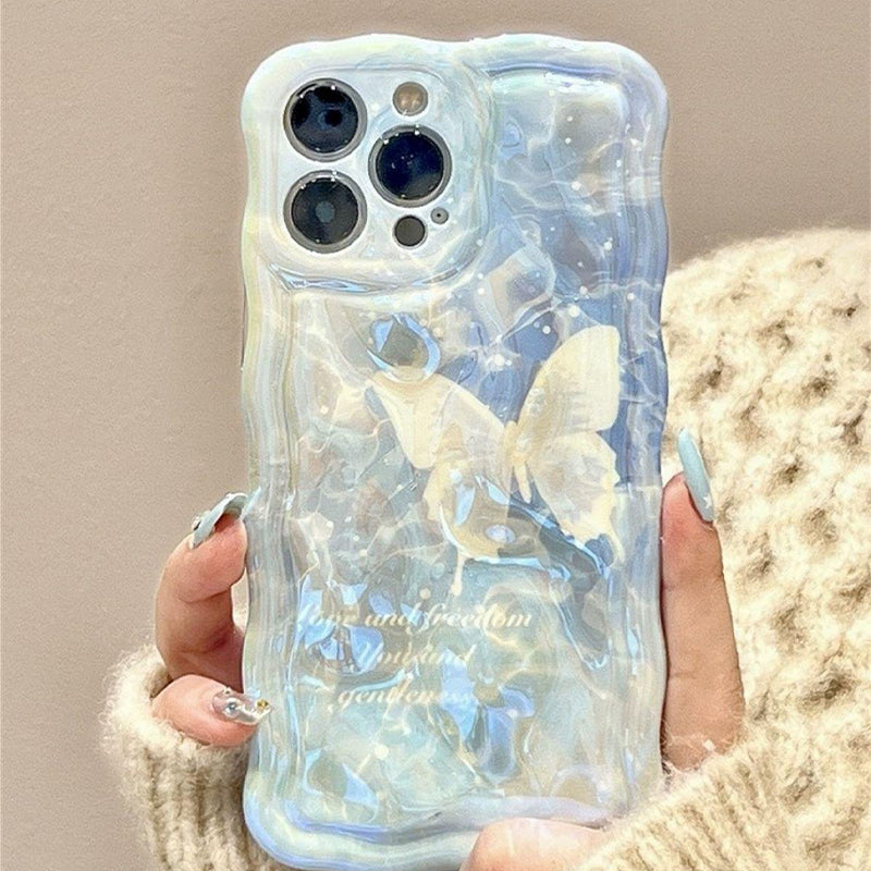 BBYOURS Gradient Butterfly Blue Wave Pattern Phone Case