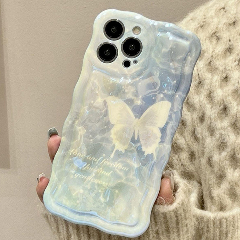 BBYOURS Gradient Butterfly Blue Wave Pattern Phone Case