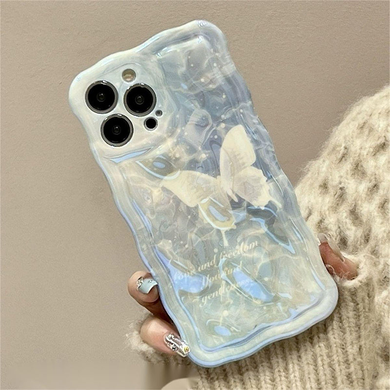 BBYOURS Gradient Butterfly Blue Wave Pattern Phone Case