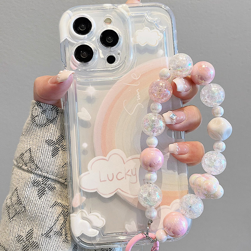 BBYOURS Lucky Rainbow TPU Transparent Phone Case with Colorful Sparkling Ball Cloud Bracelet