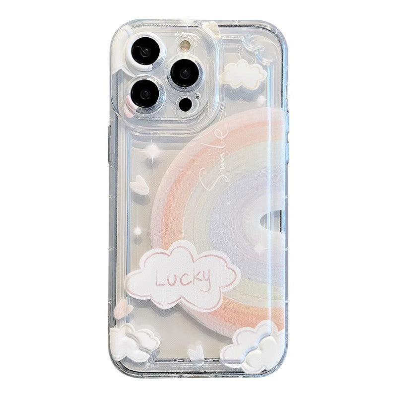 BBYOURS Lucky Rainbow TPU Transparent Phone Case with Colorful Sparkling Ball Cloud Bracelet