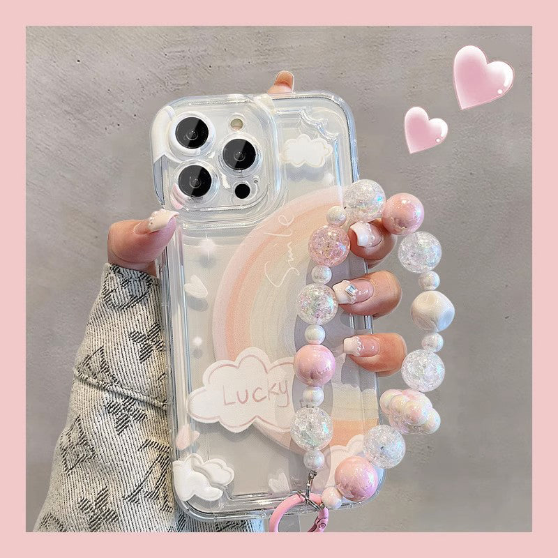 BBYOURS Lucky Rainbow TPU Transparent Phone Case with Colorful Sparkling Ball Cloud Bracelet