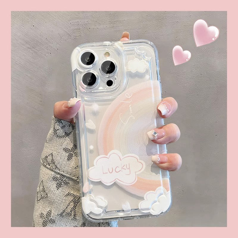 BBYOURS Lucky Rainbow TPU Transparent Phone Case with Colorful Sparkling Ball Cloud Bracelet