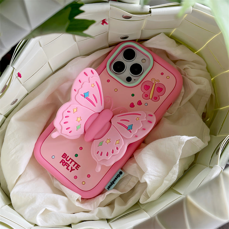 BBYOURS Pink Butterfly Foldable Silicone Phone Case