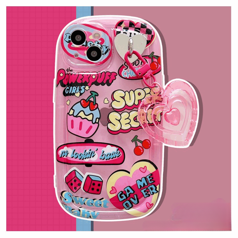 BBYOURS Pink Clear Graffiti Love Element Phone Case