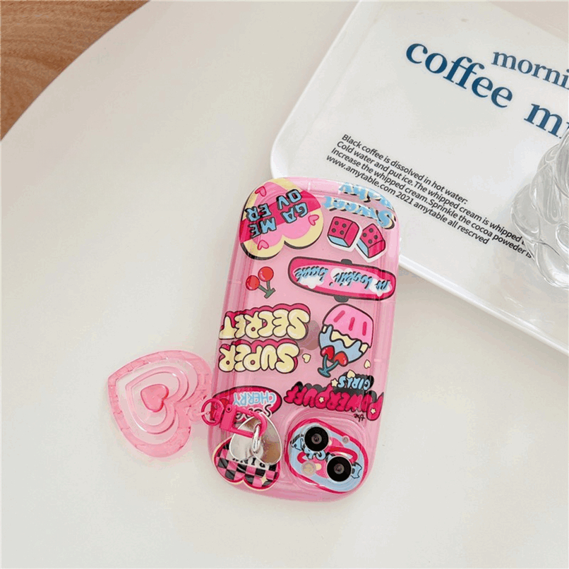 BBYOURS Pink Clear Graffiti Love Element Phone Case