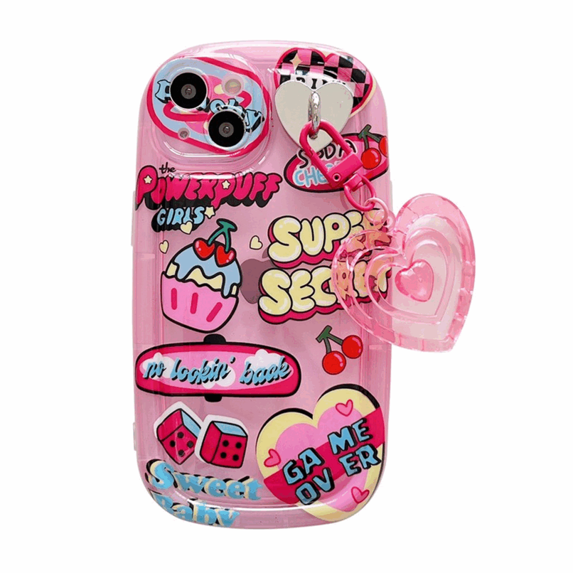 BBYOURS Pink Clear Graffiti Love Element Phone Case