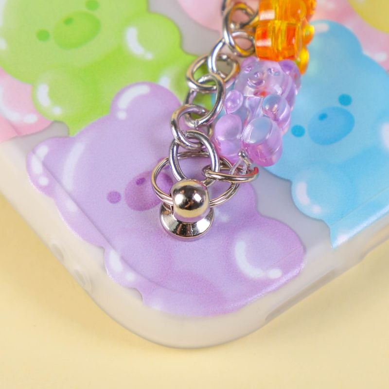 BBYOURS cute little bear TPU phone case with silver chain and colorful little bear wristband