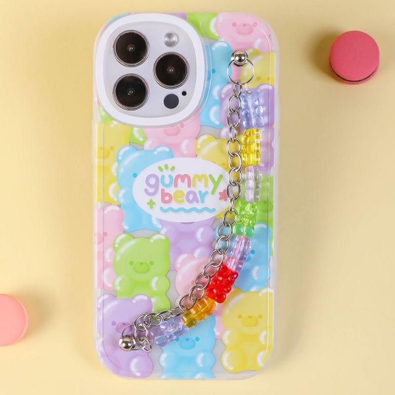 BBYOURS cute little bear TPU phone case with silver chain and colorful little bear wristband