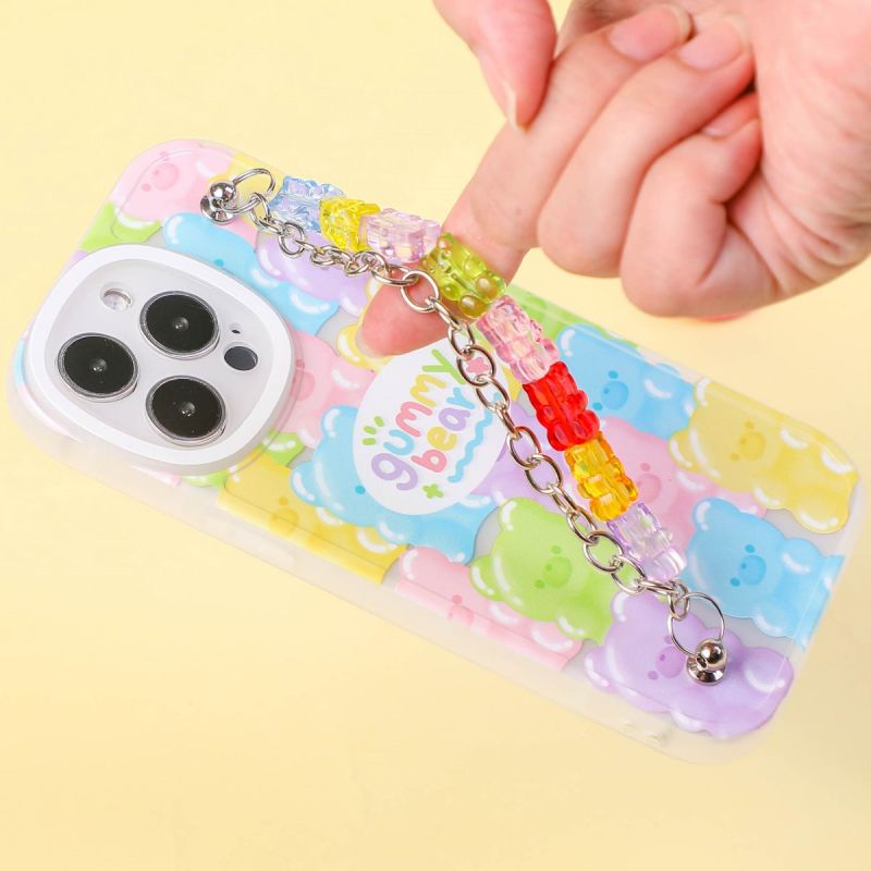 BBYOURS cute little bear TPU phone case with silver chain and colorful little bear wristband