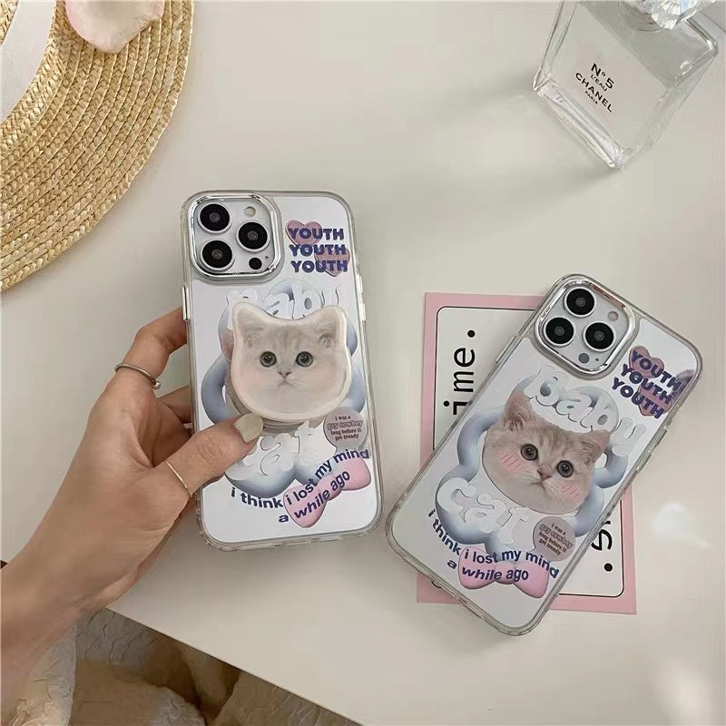BBYOURS cute powder blusher cat mirror phone case