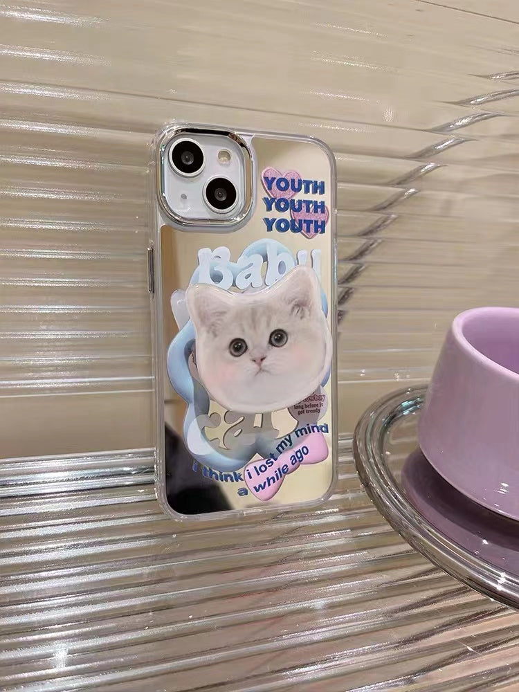 BBYOURS cute powder blusher cat mirror phone case